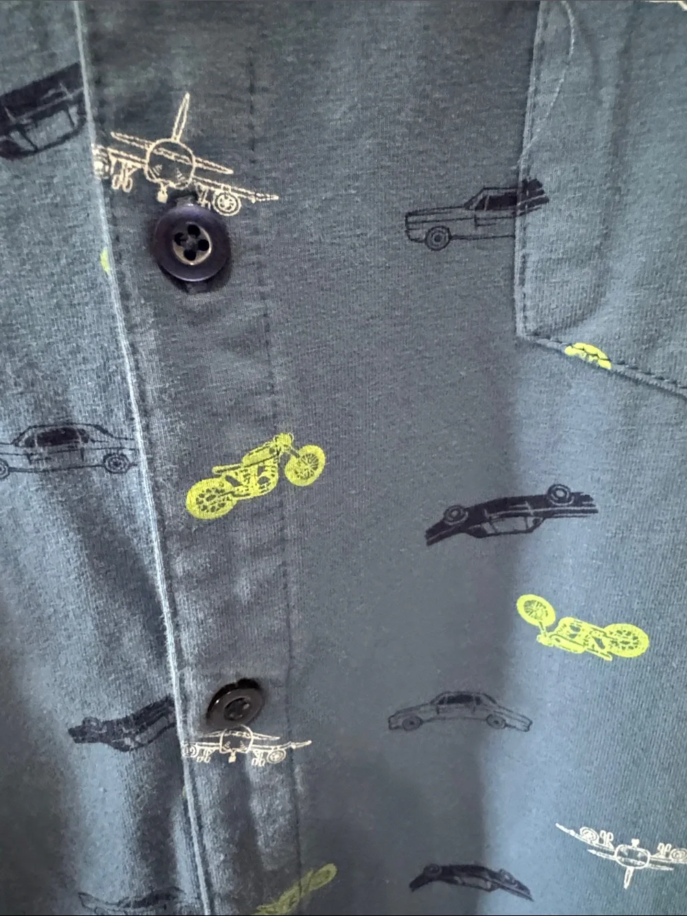 Andy & Evan Blue Short-Sleeve Button Shirt motorcycles, airplanes cars 8 cotton